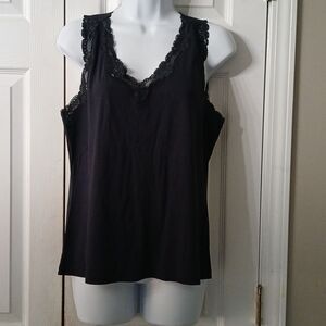 Ann Taylor Loft navy tank top lace trim Sz L